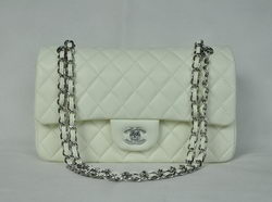 AAA Chanel Classic Flap Bag 1112 Beige Leather Silver Hardware Knockoff